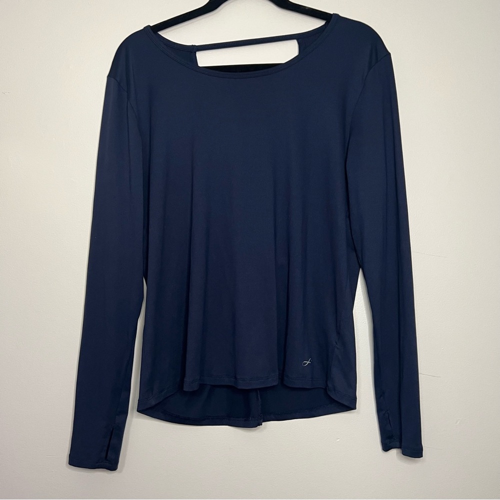 Freely Long Sleeve Workout Top Navy Blue‎ M Open Back Thumb Holes